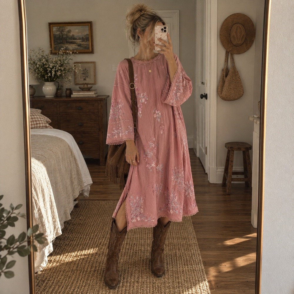 Republic Womens Wear Tunic Dress Womens L Pink Romantic Cottagecore Fairy Boho